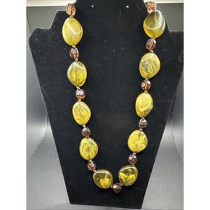 Vintage Acrylic Olive Green And Brown Beaded Necklace  24" Long